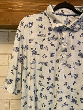 Johnnie-O Featherweight Tropical Print Performance Polo Shirt XL UPF 50